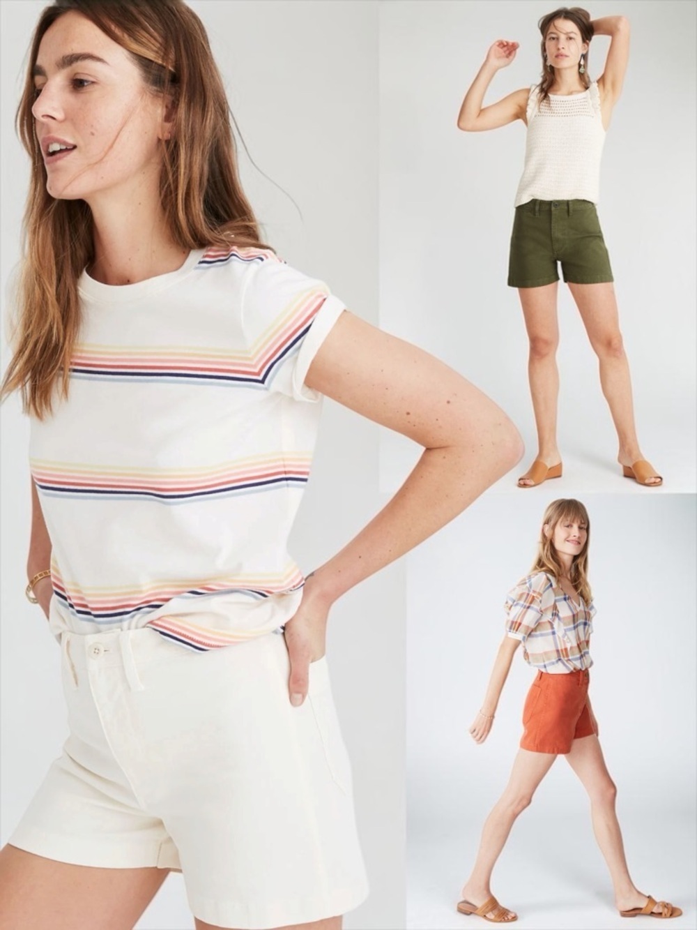 Madewell Women’s High-Rise (3-Pack) Cotton Shorts In Cream/Olive/Rust In Size 23